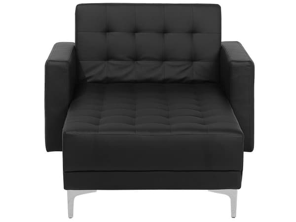 Chaiselong Sort Kunstlæder med Skumfyld og Sølv Krom Metalben Daybed Klassisk Moderne Tuftet Klik Klak modul liggeposition stueindretning