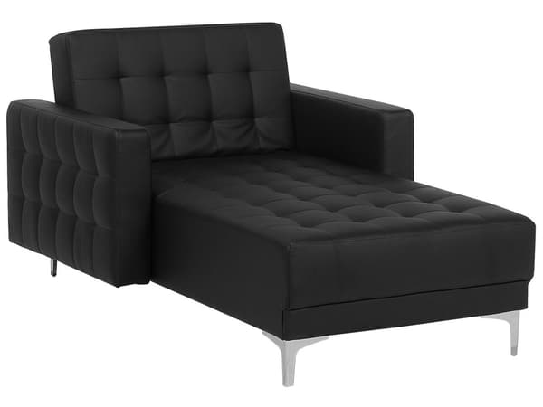 Chaiselong Sort Kunstlæder med Skumfyld og Sølv Krom Metalben Daybed Klassisk Moderne Tuftet Klik Klak modul liggeposition stueindretning
