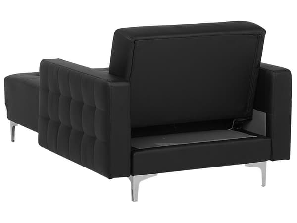 Chaiselong Sort Kunstlæder med Skumfyld og Sølv Krom Metalben Daybed Klassisk Moderne Tuftet Klik Klak modul liggeposition stueindretning