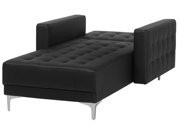 Chaiselong Sort Kunstlæder med Skumfyld og Sølv Krom Metalben Daybed Klassisk Moderne Tuftet Klik Klak modul liggeposition stueindretning