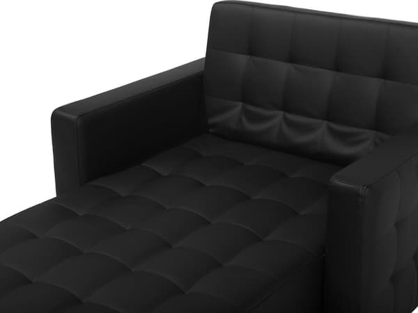 Chaiselong Sort Kunstlæder med Skumfyld og Sølv Krom Metalben Daybed Klassisk Moderne Tuftet Klik Klak modul liggeposition stueindretning