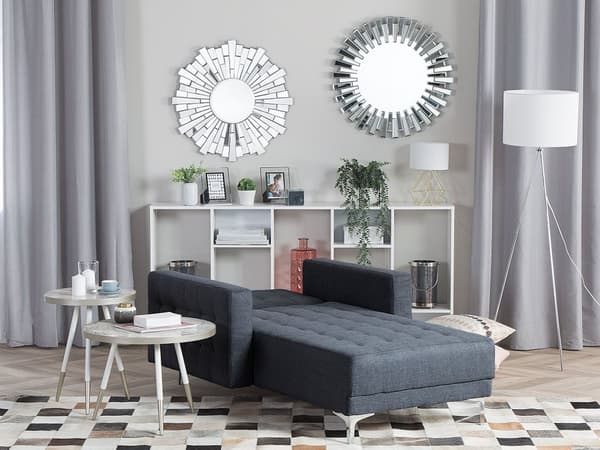 Chaiselong Mørkegrå Polyester med Skumfyld og Sølv Krom Metalben Daybed Moderne Tuftet Klik Klak Sovefunktion Stue- og Soveværelsesindretning