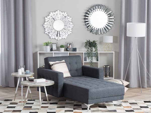 Chaiselong Mørkegrå Polyester med Skumfyld og Sølv Krom Metalben Daybed Moderne Tuftet Klik Klak Sovefunktion Stue- og Soveværelsesindretning