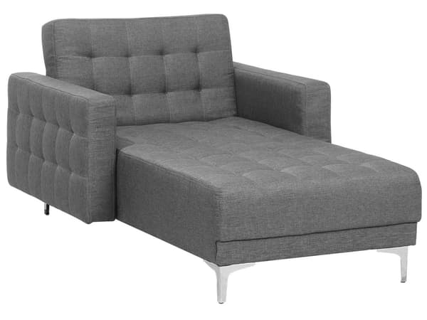 Chaiselong Grå Polyester med Sølv Forkromet Metal Ben Moderne Klassisk tuftet justerbar med Ligge Funktion Gæstevenlig Høj Kvalitet