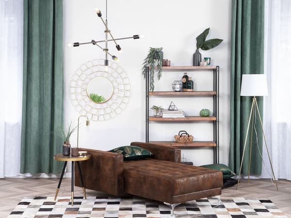 Chaiselong Brun Kunstlæder med Skumfyld og Sølv Krom Metalben Daybed Klassisk Moderne Tuftet Klik Klak modul Sovefunktion Stueindretning