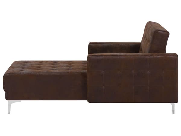 Chaiselong Brun Kunstlæder med Skumfyld og Sølv Krom Metalben Daybed Klassisk Moderne Tuftet Klik Klak modul Sovefunktion Stueindretning