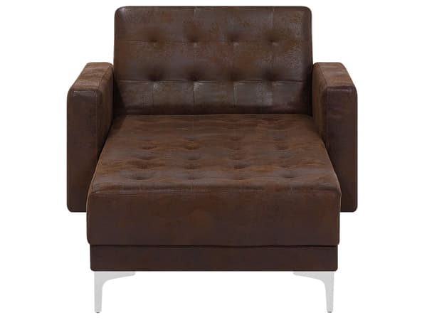 Chaiselong Brun Kunstlæder med Skumfyld og Sølv Krom Metalben Daybed Klassisk Moderne Tuftet Klik Klak modul Sovefunktion Stueindretning