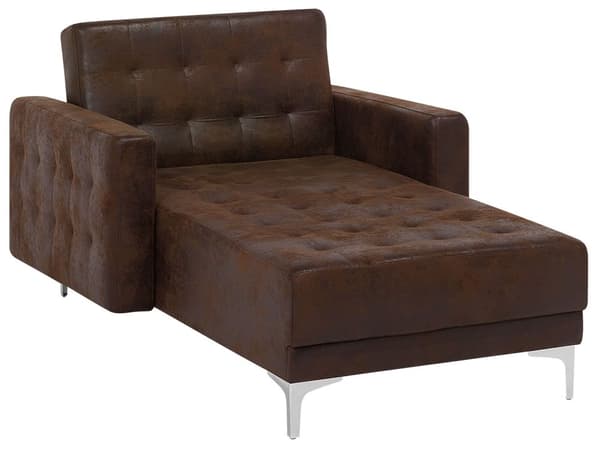 Chaiselong Brun Kunstlæder med Skumfyld og Sølv Krom Metalben Daybed Klassisk Moderne Tuftet Klik Klak modul Sovefunktion Stueindretning