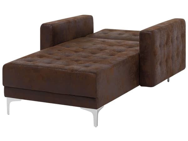 Chaiselong Brun Kunstlæder med Skumfyld og Sølv Krom Metalben Daybed Klassisk Moderne Tuftet Klik Klak modul Sovefunktion Stueindretning