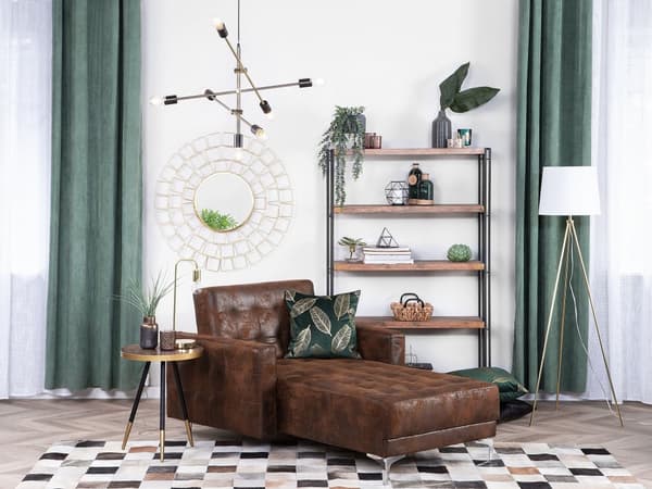 Chaiselong Brun Kunstlæder med Skumfyld og Sølv Krom Metalben Daybed Klassisk Moderne Tuftet Klik Klak modul Sovefunktion Stueindretning