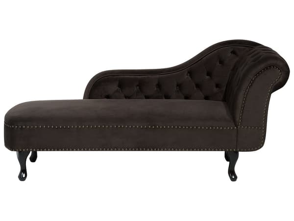 Chaiselong Mørkebrun Velour 170 x 79 cm Hjørnesofa Højrevendt Daybed Ryg Tuftet Chesterfield Mønster Stue Tilbehør Inspiration Vintage Antik