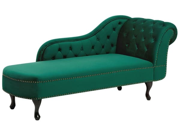 Chaiselong Grøn Velour 170 x 79 cm Hjørnesofa Højrevendt Daybed Ryg Tuftet Chesterfield Mønster Stue Tilbehør Inspiration Vintage Antik