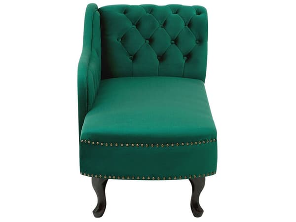 Chaiselong Grøn Velour 170 x 79 cm Hjørnesofa Højrevendt Daybed Ryg Tuftet Chesterfield Mønster Stue Tilbehør Inspiration Vintage Antik