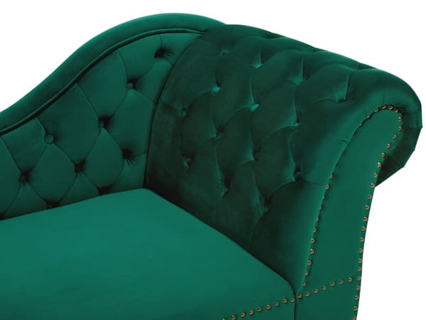 Chaiselong Grøn Velour 170 x 79 cm Hjørnesofa Højrevendt Daybed Ryg Tuftet Chesterfield Mønster Stue Tilbehør Inspiration Vintage Antik