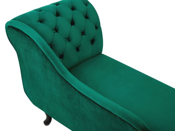 Chaiselong Grøn Velour 170 x 79 cm Hjørnesofa Højrevendt Daybed Ryg Tuftet Chesterfield Mønster Stue Tilbehør Inspiration Vintage Antik