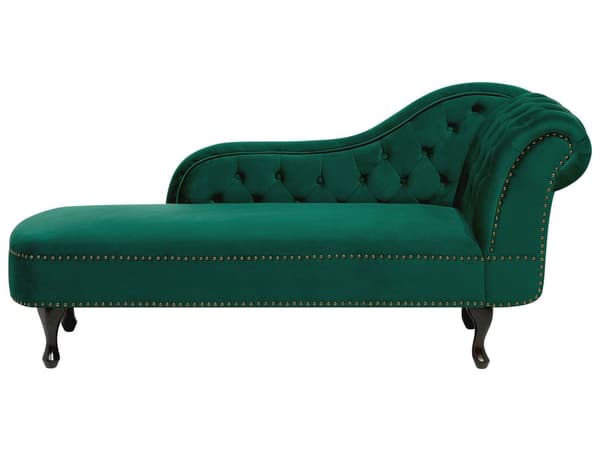 Chaiselong Grøn Velour 170 x 79 cm Hjørnesofa Højrevendt Daybed Ryg Tuftet Chesterfield Mønster Stue Tilbehør Inspiration Vintage Antik
