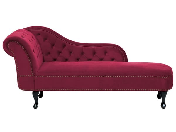 Chaiselong Rød Velour 170 x 79 cm Hjørnesofa Venstrevendt Daybed med Ryg Tuftet Chesterfield Mønster Stue Tilbehør Inspiration Vintage Antik