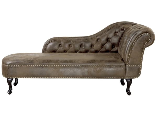 Chaiselong Brun Læder 170 x 79 cm Hjørnesofa Højrevendt Daybed med Ryg Tuftet Chesterfield Mønster Stue Tilbehør Rustik Vintage Antik