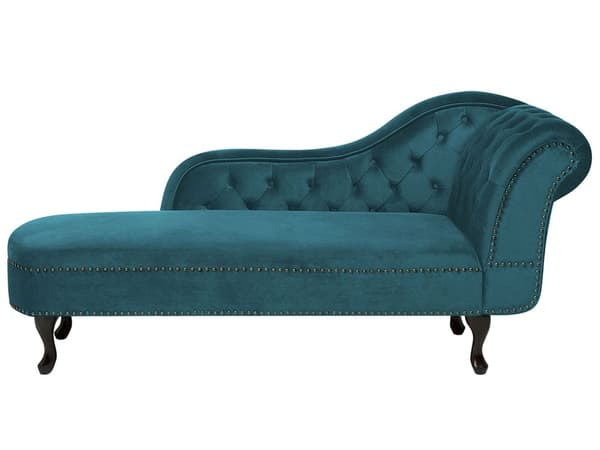 Chaiselong Blågrøn Velour 170 x 79 cm Hjørnesofa Højrevendt Daybed Ryg Tuftet Chesterfield Mønster Stue Tilbehør Inspiration Vintage Antik