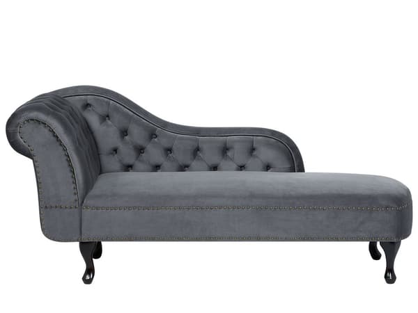 Chaiselong Grå Velour 170 x 79 cm Hjørnesofa Venstrevendt Daybed med Ryg Tuftet Chesterfield Mønster Stue Tilbehør Inspiration Vintage Antik