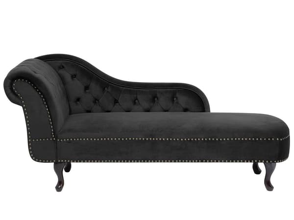 Chaiselong Sort Velour 170 x 79 cm Hjørnesofa Venstrevendt Daybed med Ryg Tuftet Chesterfield Mønster Stue Tilbehør Inspiration Vintage Antik