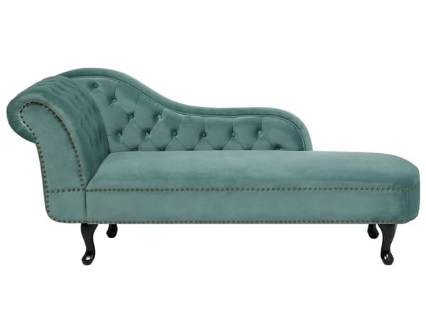 Chaiselong Mintgrøn Velour 170 x 79 cm Hjørnesofa Venstrevendt Daybed Ryg Tuftet Chesterfield Mønster Stue Tilbehør Inspiration Vintage Antik