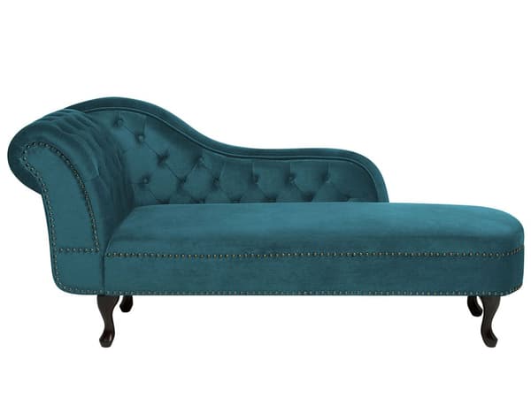Chaiselong Blågrøn Velour 170 x 79 cm Hjørnesofa Venstrevendt Daybed Ryg Tuftet Chesterfield Mønster Stue Tilbehør Inspiration Vintage Antik