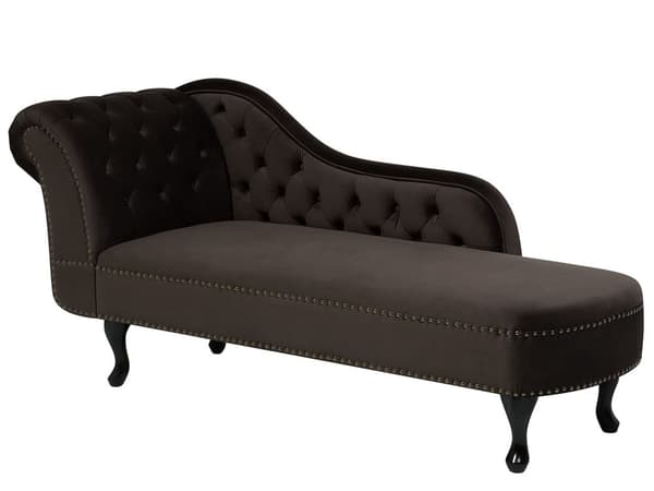 Chaiselong Brun Velour 170 x 79 cm Hjørnesofa Venstrevendt Daybed med Ryg Tuftet Chesterfield Mønster Stue Tilbehør Inspiration Vintage Antik
