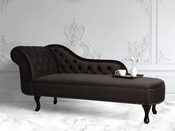 Chaiselong Brun Velour 170 x 79 cm Hjørnesofa Venstrevendt Daybed med Ryg Tuftet Chesterfield Mønster Stue Tilbehør Inspiration Vintage Antik