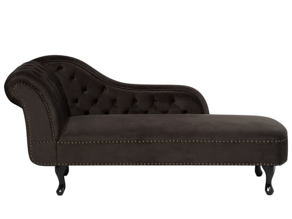 Chaiselong Brun Velour 170 x 79 cm Hjørnesofa Venstrevendt Daybed med Ryg Tuftet Chesterfield Mønster Stue Tilbehør Inspiration Vintage Antik