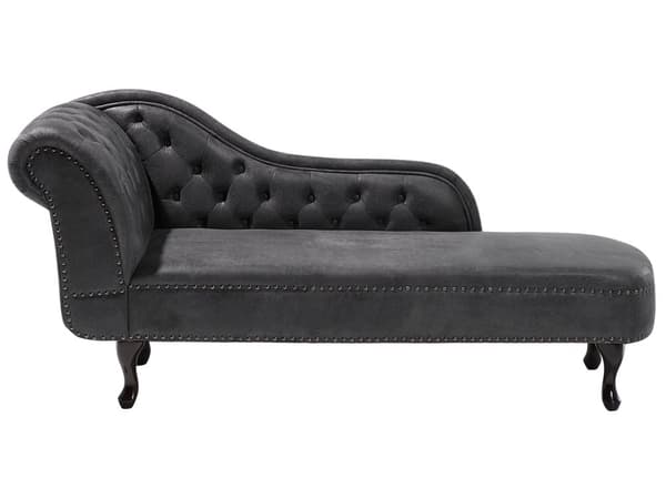 Chaiselong Mørkegrå Læder 170 x 79 cm Hjørnesofa Venstrevendt Daybed med Ryg Tuftet Chesterfield Mønster Stue Tilbehør Rustik Vintage Antik