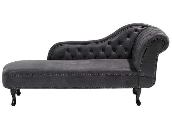 Chaiselong Mørkegrå Læder 170 x 79 cm Hjørnesofa Højrevendt Daybed med Ryg Tuftet Chesterfield Mønster Stue Tilbehør Rustik Vintage Antik