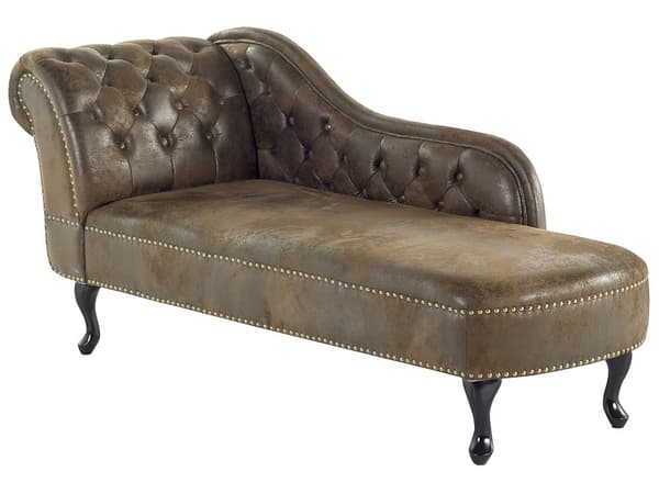 Chaiselong Brun Læder 170 x 79 cm Hjørnesofa Venstrevendt Daybed med Ryg Tuftet Chesterfield Mønster Stue Tilbehør Rustik Vintage Antik