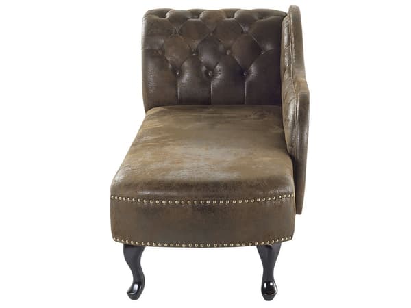 Chaiselong Brun Læder 170 x 79 cm Hjørnesofa Venstrevendt Daybed med Ryg Tuftet Chesterfield Mønster Stue Tilbehør Rustik Vintage Antik