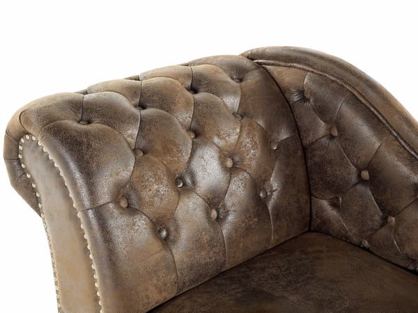 Chaiselong Brun Læder 170 x 79 cm Hjørnesofa Venstrevendt Daybed med Ryg Tuftet Chesterfield Mønster Stue Tilbehør Rustik Vintage Antik