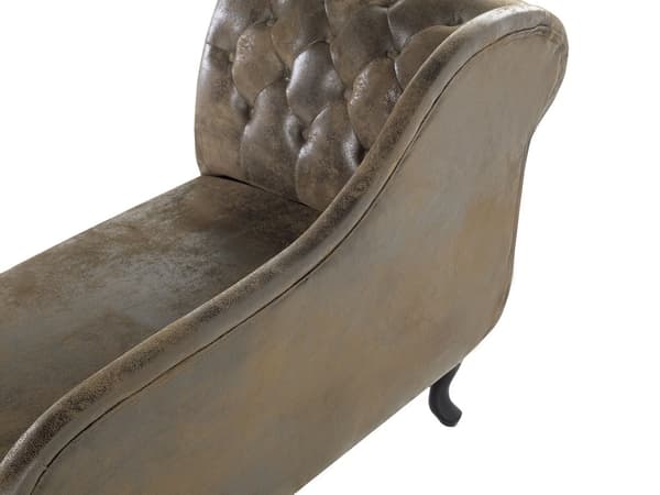 Chaiselong Brun Læder 170 x 79 cm Hjørnesofa Venstrevendt Daybed med Ryg Tuftet Chesterfield Mønster Stue Tilbehør Rustik Vintage Antik