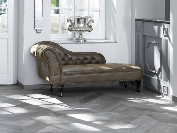 Chaiselong Brun Læder 170 x 79 cm Hjørnesofa Venstrevendt Daybed med Ryg Tuftet Chesterfield Mønster Stue Tilbehør Rustik Vintage Antik
