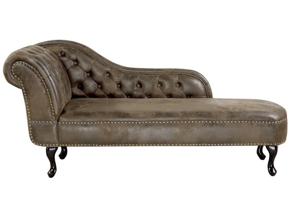 Chaiselong Brun Læder 170 x 79 cm Hjørnesofa Venstrevendt Daybed med Ryg Tuftet Chesterfield Mønster Stue Tilbehør Rustik Vintage Antik