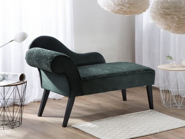 Divaani tummanvihreä sametti verhoiltu puujalat vasenkätinen kukkakuviolla yhdelle glamour