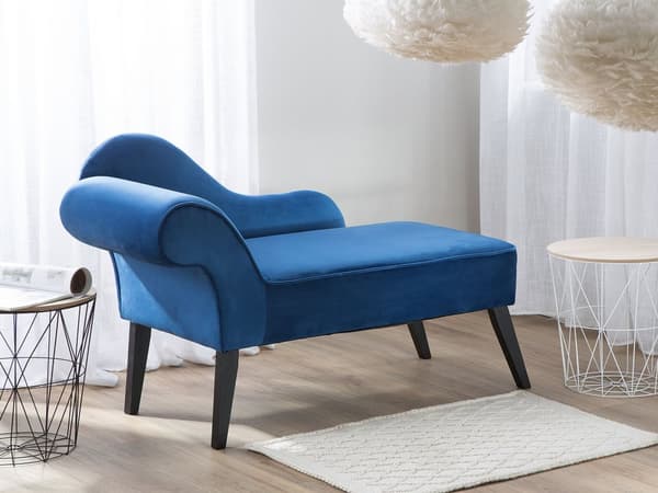 Divaani laivastonsininen sametti verhoiltu puujalat vasenkätinen yhdelle glamour