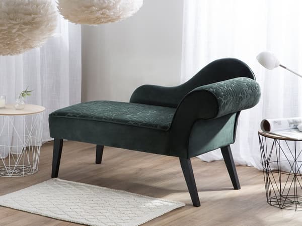 Schäslong Grön Klädsel Mörka Trä Ben Högervänd Glam