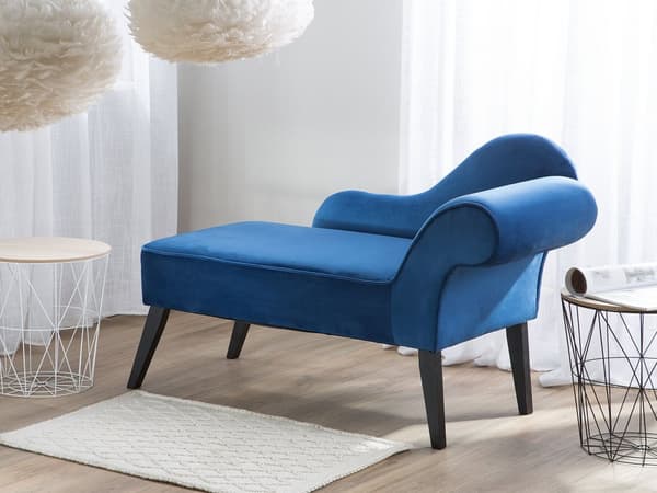 Chaiselong Blå Polstret med Velour Mørkeben Moderne Stil