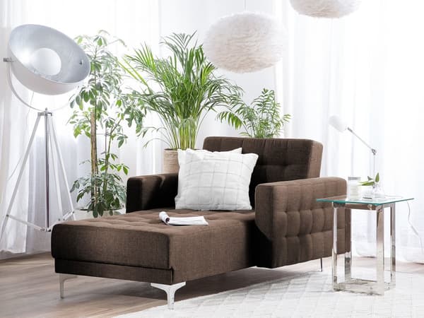 Divaani tummanruskea 107 x 168 x 83 cm kangasverhoilu metalli puu säädettävä