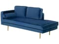 Miniatyrbillede 4 af 7: Sofa Chaiselong Blå Velour Guld Metalben Blød Lille Hjørnesofa Daybed med Ryg Venstrevendt Tilbehør Pude Stue Inspiration Glamour Eklektisk
