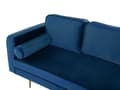 Miniatyrbillede 6 af 7: Sofa Chaiselong Blå Velour Guld Metalben Blød Lille Hjørnesofa Daybed med Ryg Venstrevendt Tilbehør Pude Stue Inspiration Glamour Eklektisk