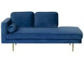 Miniatyrbillede 1 af 7: Sofa Chaiselong Blå Velour Guld Metalben Blød Lille Hjørnesofa Daybed med Ryg Venstrevendt Tilbehør Pude Stue Inspiration Glamour Eklektisk