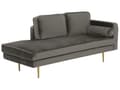 Miniatyrbillede 4 af 7: Sofa Chaiselong Grå Velour Guld Metalben Blød Lille Hjørnesofa Daybed med Ryg Højrevendt Tilbehør Pude Stue Inspiration Glamour Eklektisk