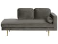 Miniatyrbillede 1 af 7: Sofa Chaiselong Grå Velour Guld Metalben Blød Lille Hjørnesofa Daybed med Ryg Højrevendt Tilbehør Pude Stue Inspiration Glamour Eklektisk