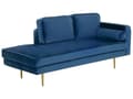 Miniatyrbillede 4 af 7: Sofa Chaiselong Blå Velour Guld Metalben Blød Lille Hjørnesofa Daybed med Ryg Højrevendt Tilbehør Pude Stue Inspiration Glamour Eklektisk