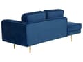 Miniatyrbillede 5 af 7: Sofa Chaiselong Blå Velour Guld Metalben Blød Lille Hjørnesofa Daybed med Ryg Højrevendt Tilbehør Pude Stue Inspiration Glamour Eklektisk